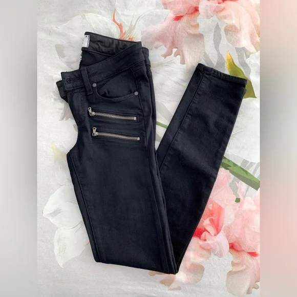❗️CLEAROUT❗️ EUC! PAIGE EDGEMONT black zipper stretch ANKLE SKINNY JEANS Size 24 - Picture 4 of 7